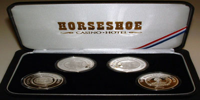 Boxed set of 4, (Jack Binion, Blackjack, Casino Front, World Series of Poker), Tokens (sHSbcla-001)