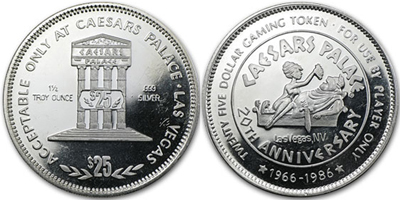 Marquee, Caesar's Palace 20th Anniversary Token Image (sCPlvnv-001-S3)