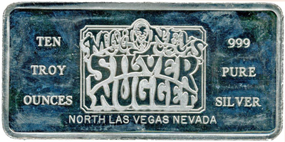 Mahoney's Silver Nugget 10 troy Ounces (Bar) Silver Bar (bSNlvnv-001-L)