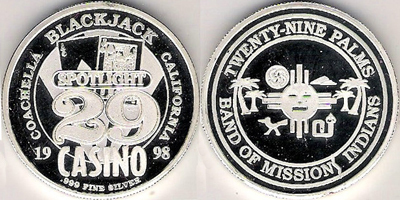 Blackjack, Spotlight 29 Casino 1998 token (tS29ceca-002)