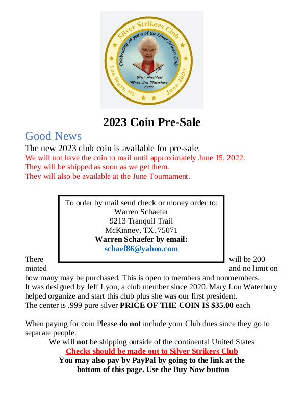 2023 Club Coin Order Information Document Image